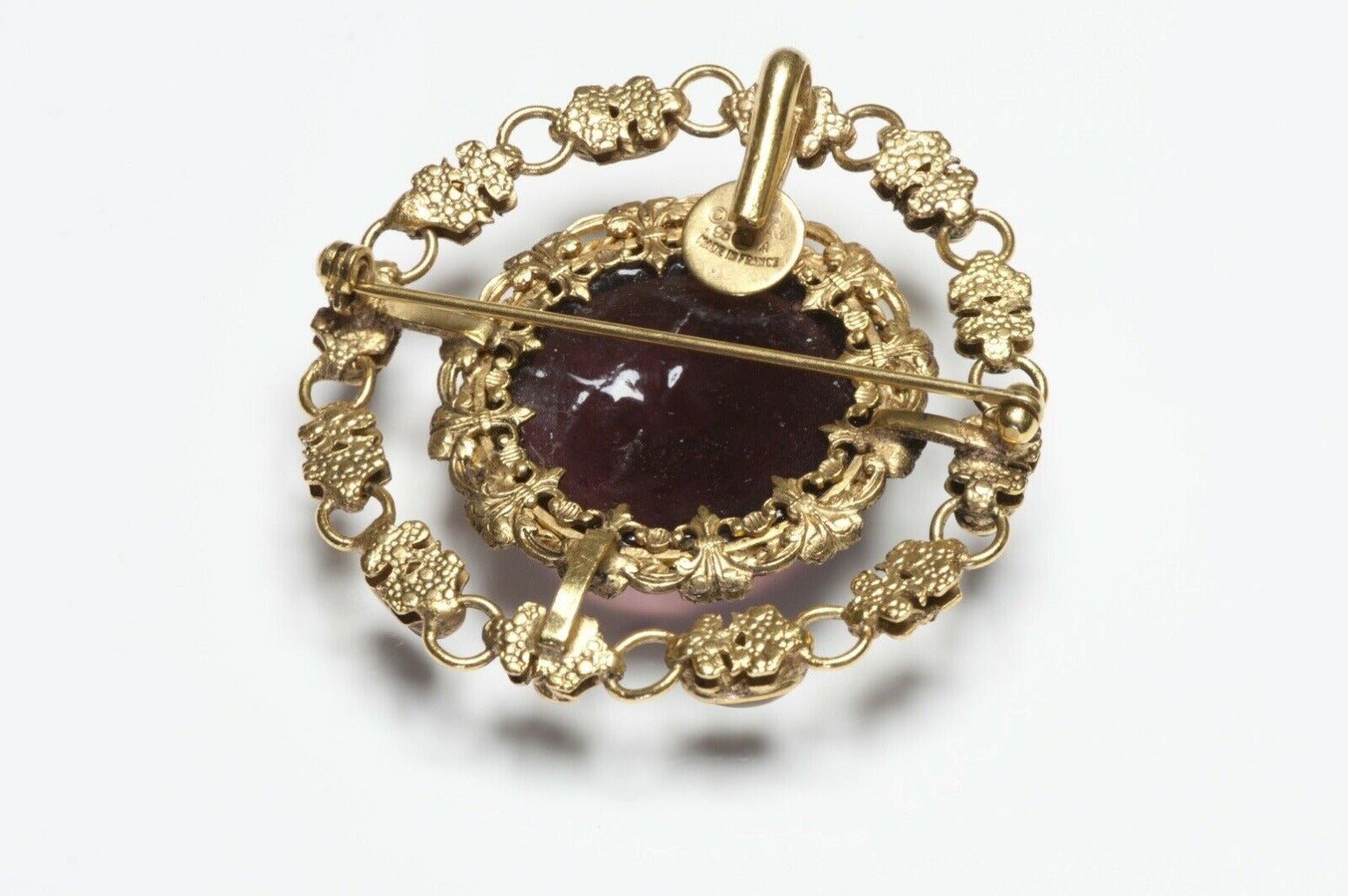 CHANEL Paris Fall 1995 Maison Gripoix Purple Yellow Glass Flower Pendant Brooch