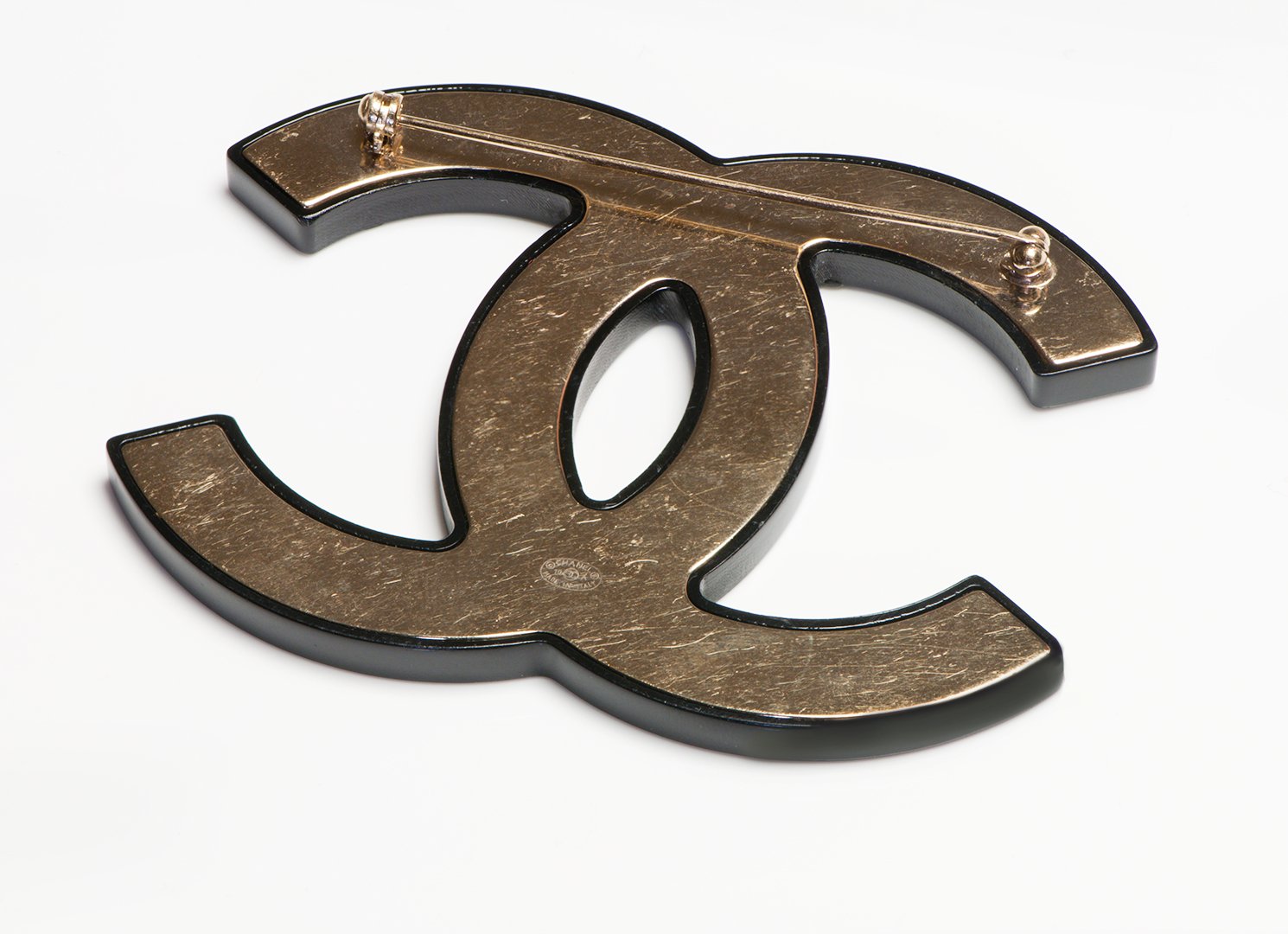 Chanel Paris Fall 2010 CC Black Resin Inlaid Mother of Pearl Camellia Brooch