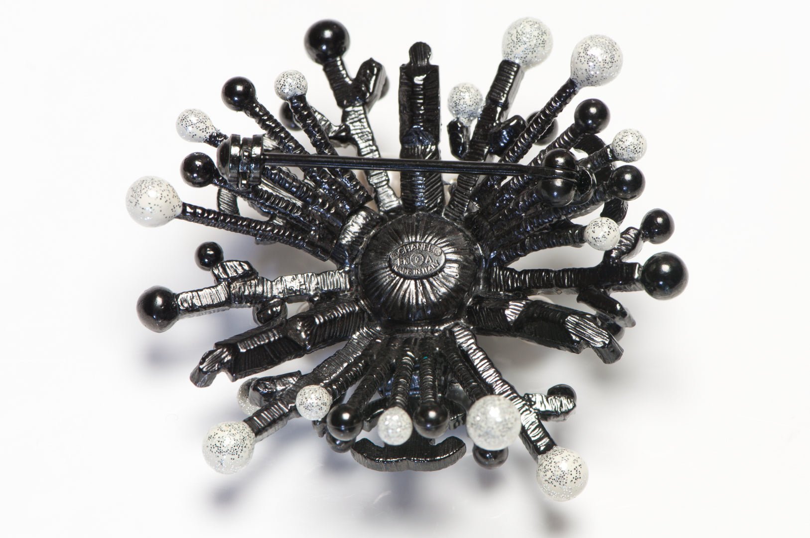 Chanel Paris Fall 2010 CC Crystal Black White Pearl Starburst Brooch