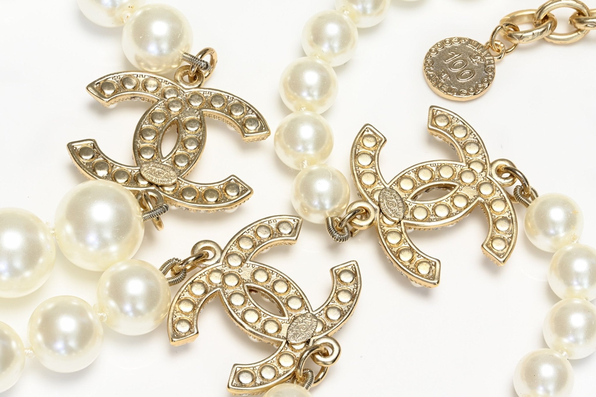 Chanel Paris Fall 2020 100th Anniversary Pearl CC Crystal Sautoir Necklace