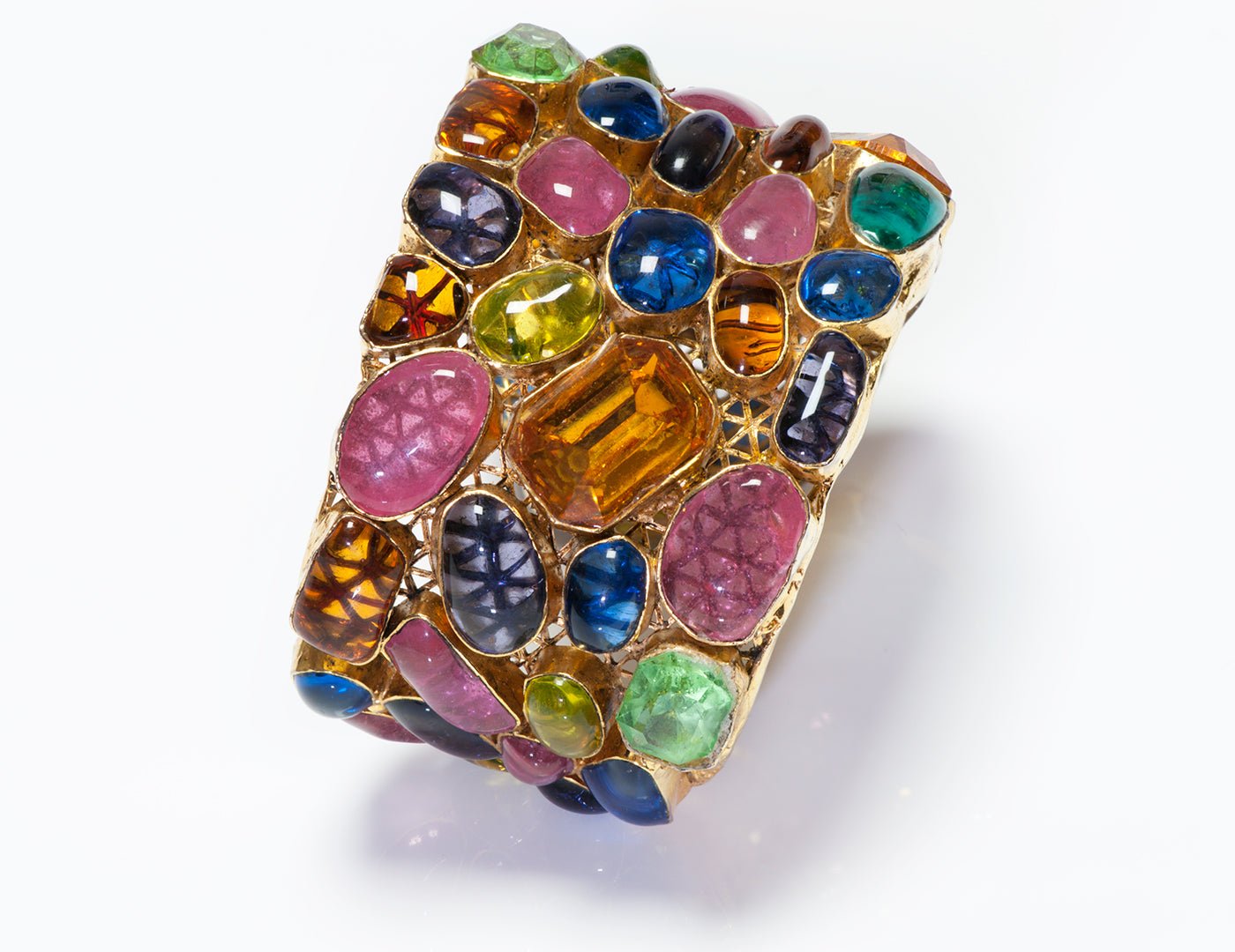 CHANEL Paris Gripoix Wide Crystal Poured Glass Cuff Bracelet
