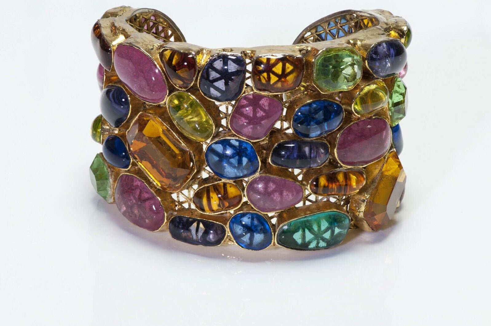 CHANEL Paris Gripoix Wide Crystal Poured Glass Cuff Bracelet