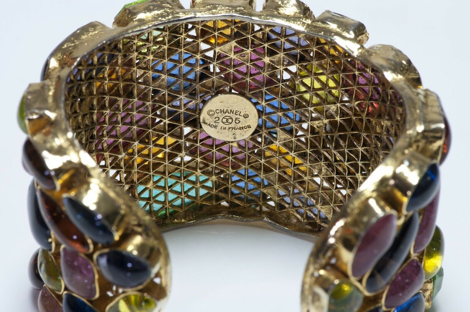 CHANEL Paris Gripoix Wide Crystal Poured Glass Cuff Bracelet