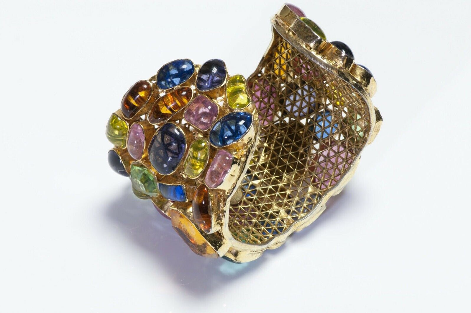 CHANEL Paris Gripoix Wide Crystal Poured Glass Cuff Bracelet