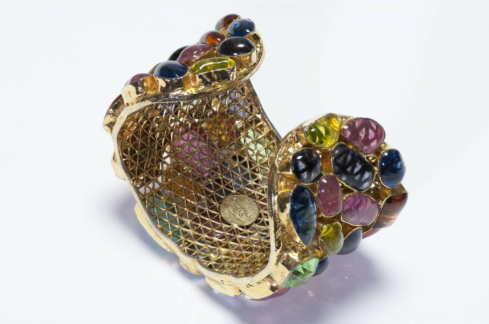CHANEL Paris Gripoix Wide Crystal Poured Glass Cuff Bracelet