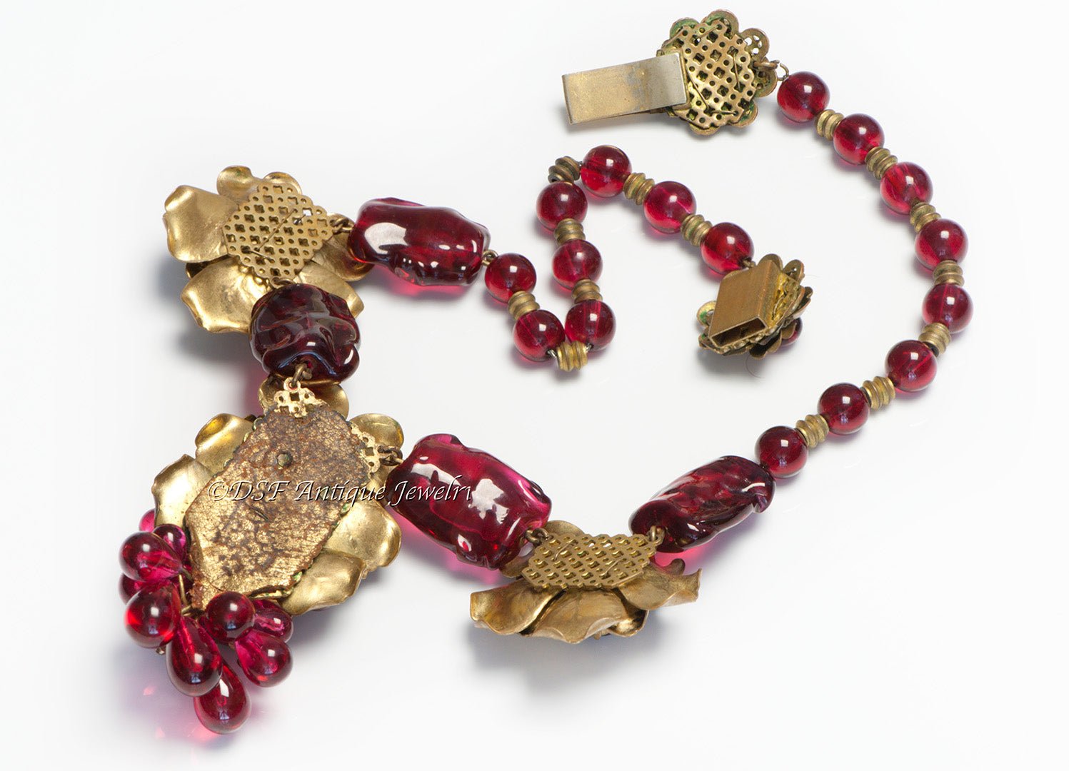 Chanel Paris Louis Rousselet 1930's Red Poured Glass Camellia Necklace
