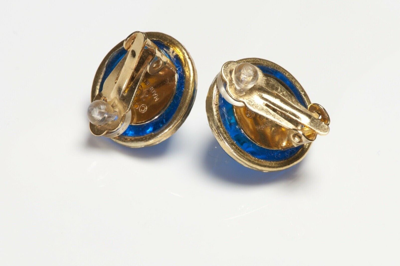 CHANEL Paris Maison Gripoix Blue Poured Glass CC Earrings