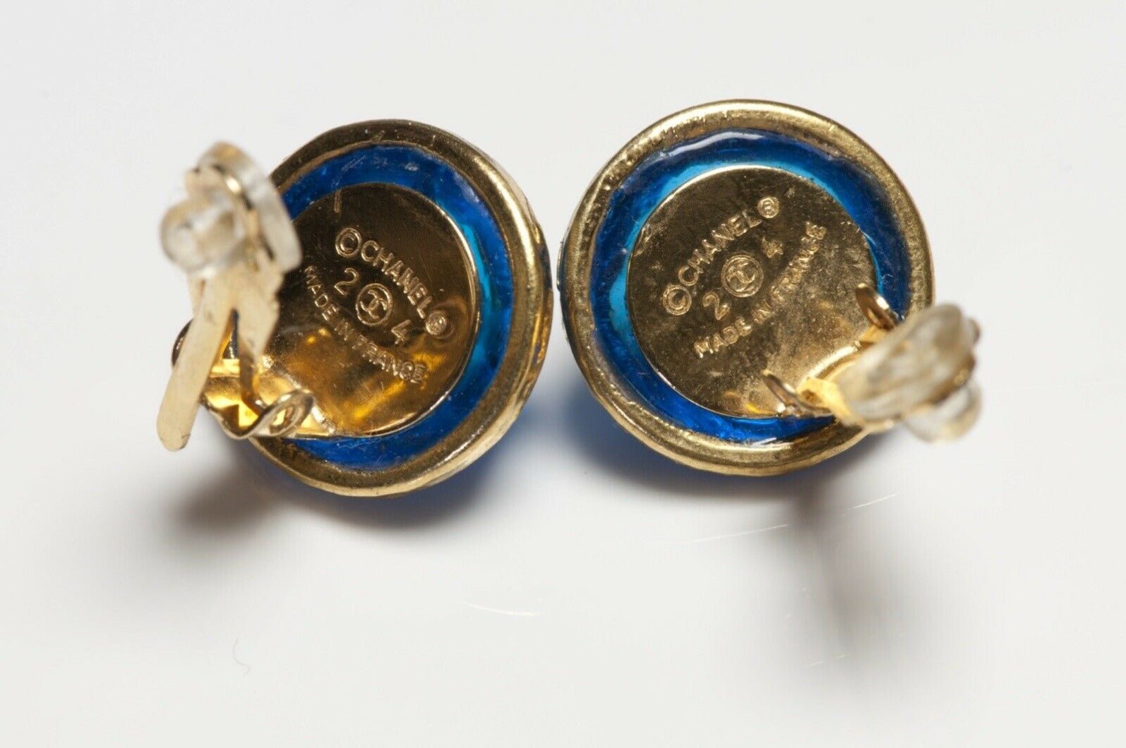 CHANEL Paris Maison Gripoix Blue Poured Glass CC Earrings