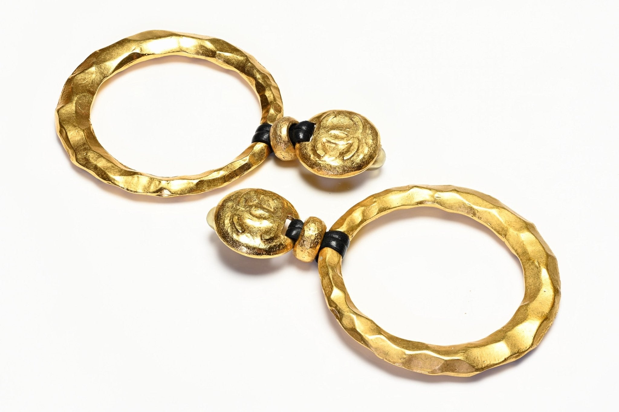 Chanel Paris Spring 1993 Large Hammered Door Knocker Hoop Earrings
