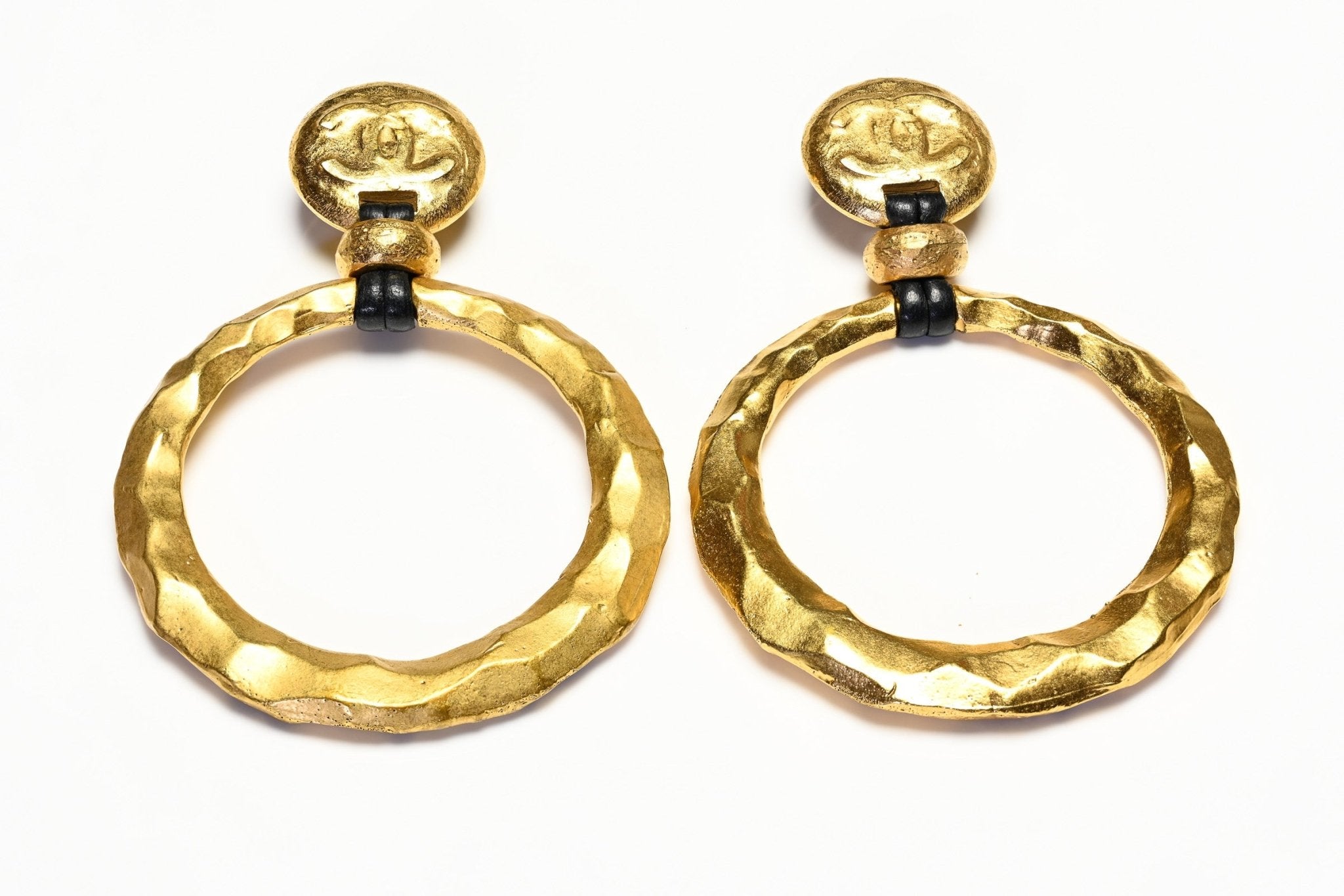Chanel Paris Spring 1993 Large Hammered Door Knocker Hoop Earrings