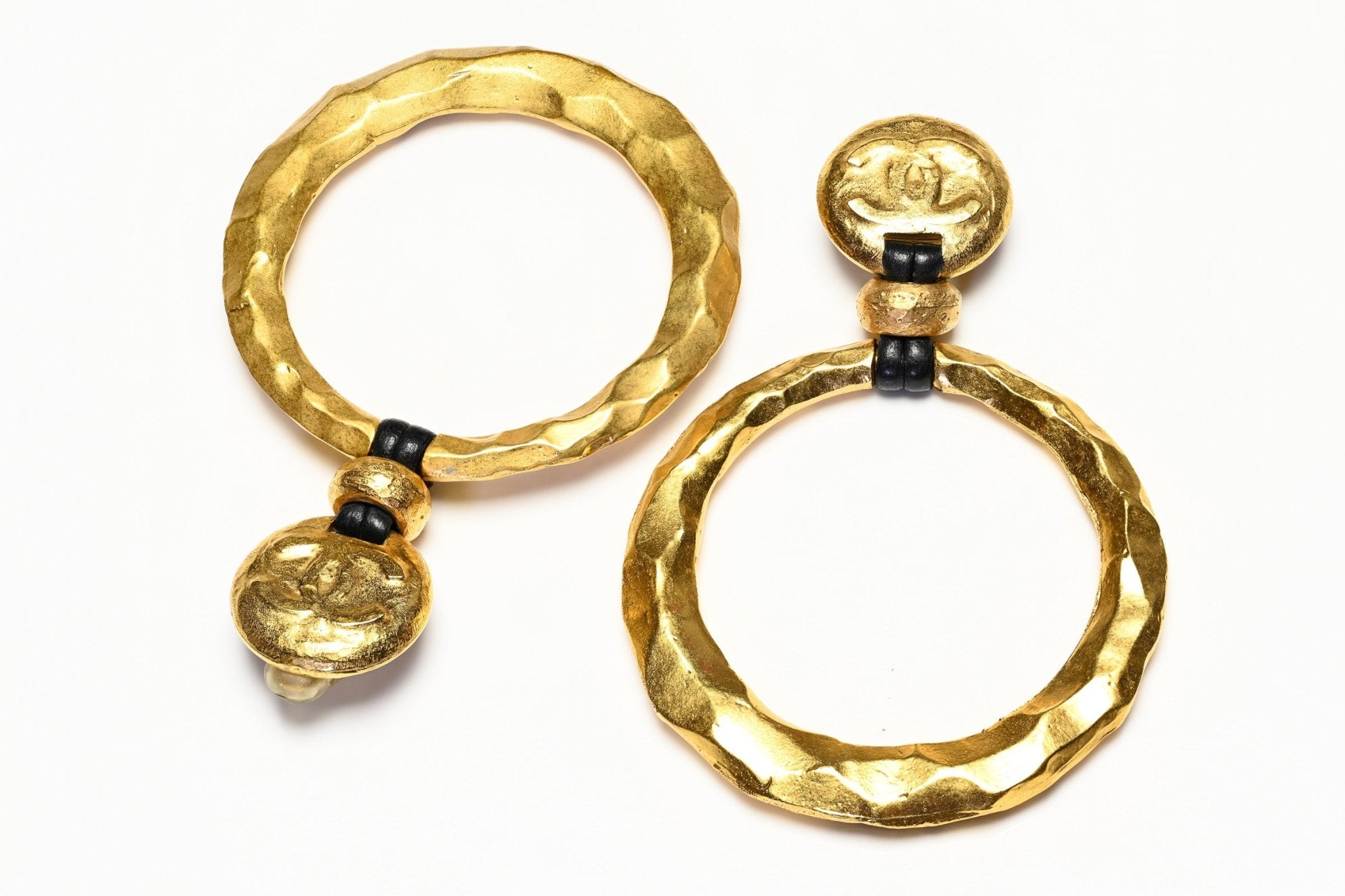 Chanel Paris Spring 1993 Large Hammered Door Knocker Hoop Earrings