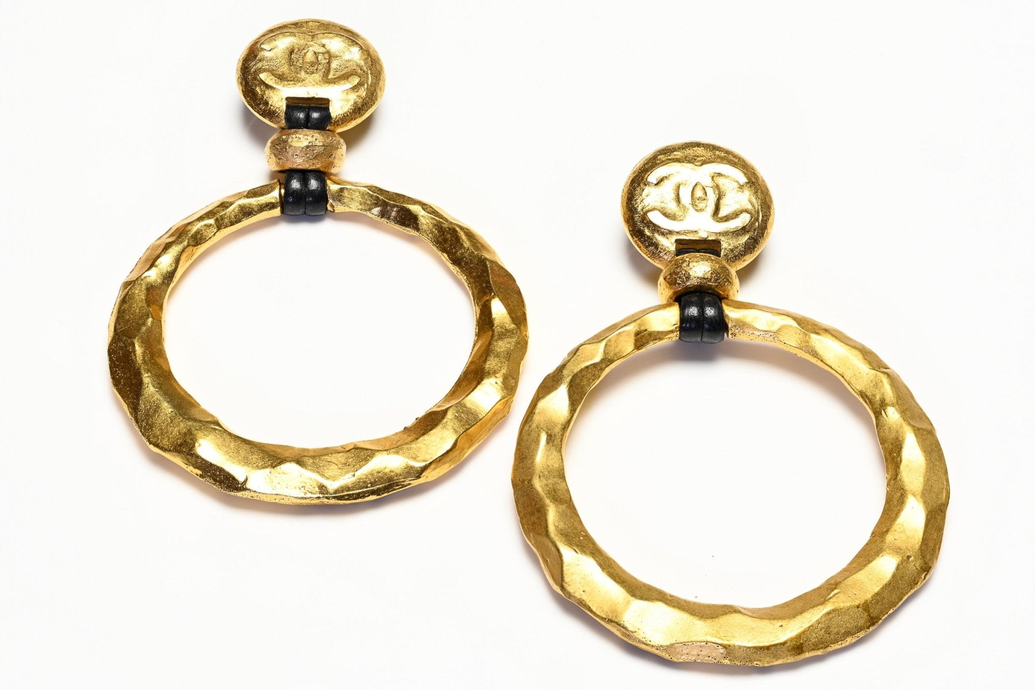 Chanel Paris Spring 1993 Large Hammered Door Knocker Hoop Earrings