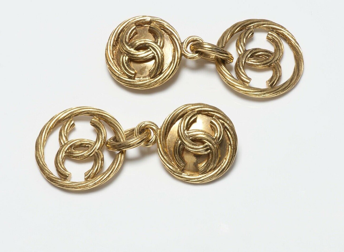 CHANEL Paris Spring 1993 Long Gold Plated CC Logo Earrings