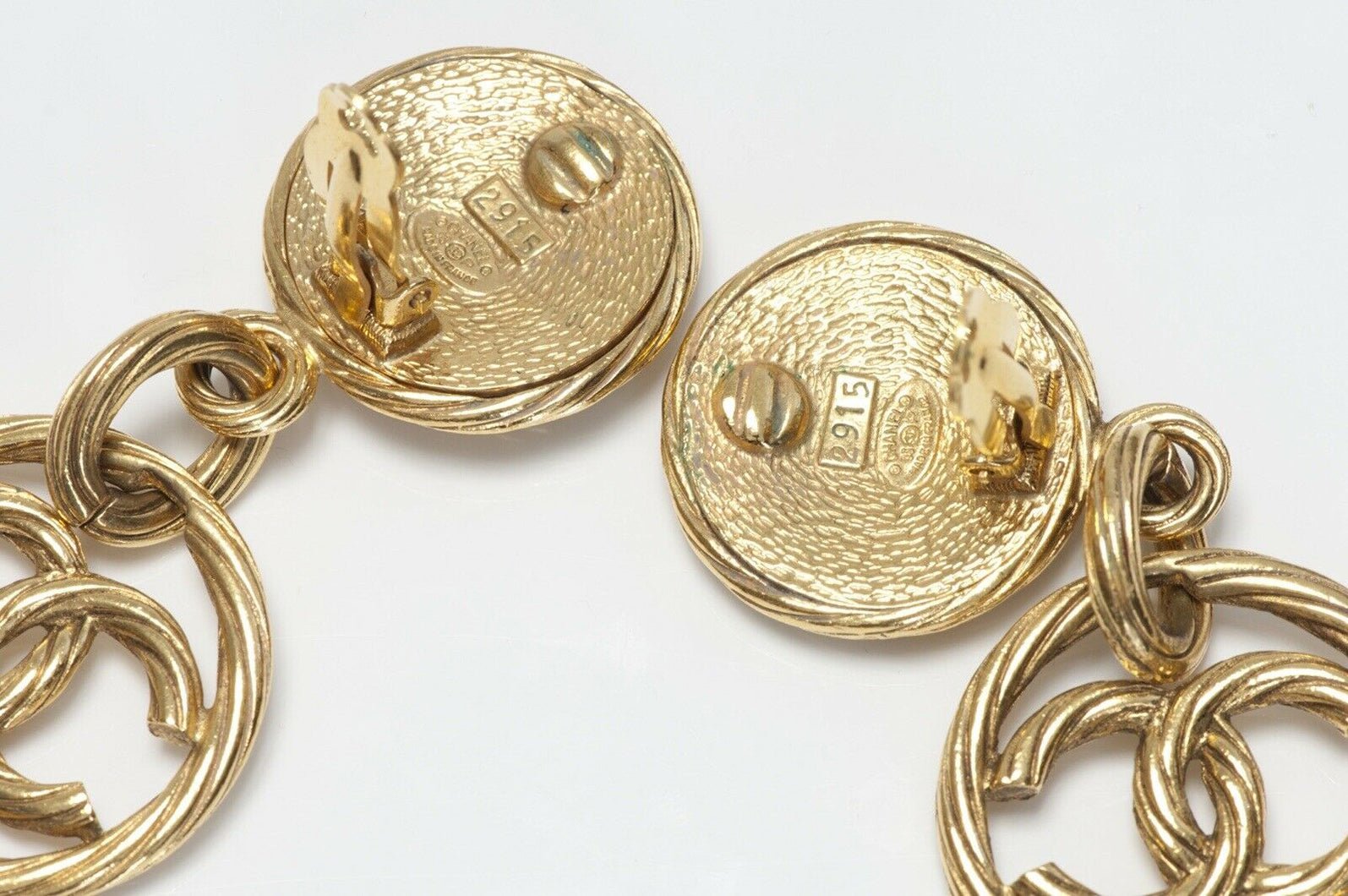 CHANEL Paris Spring 1993 Long Gold Plated CC Logo Earrings