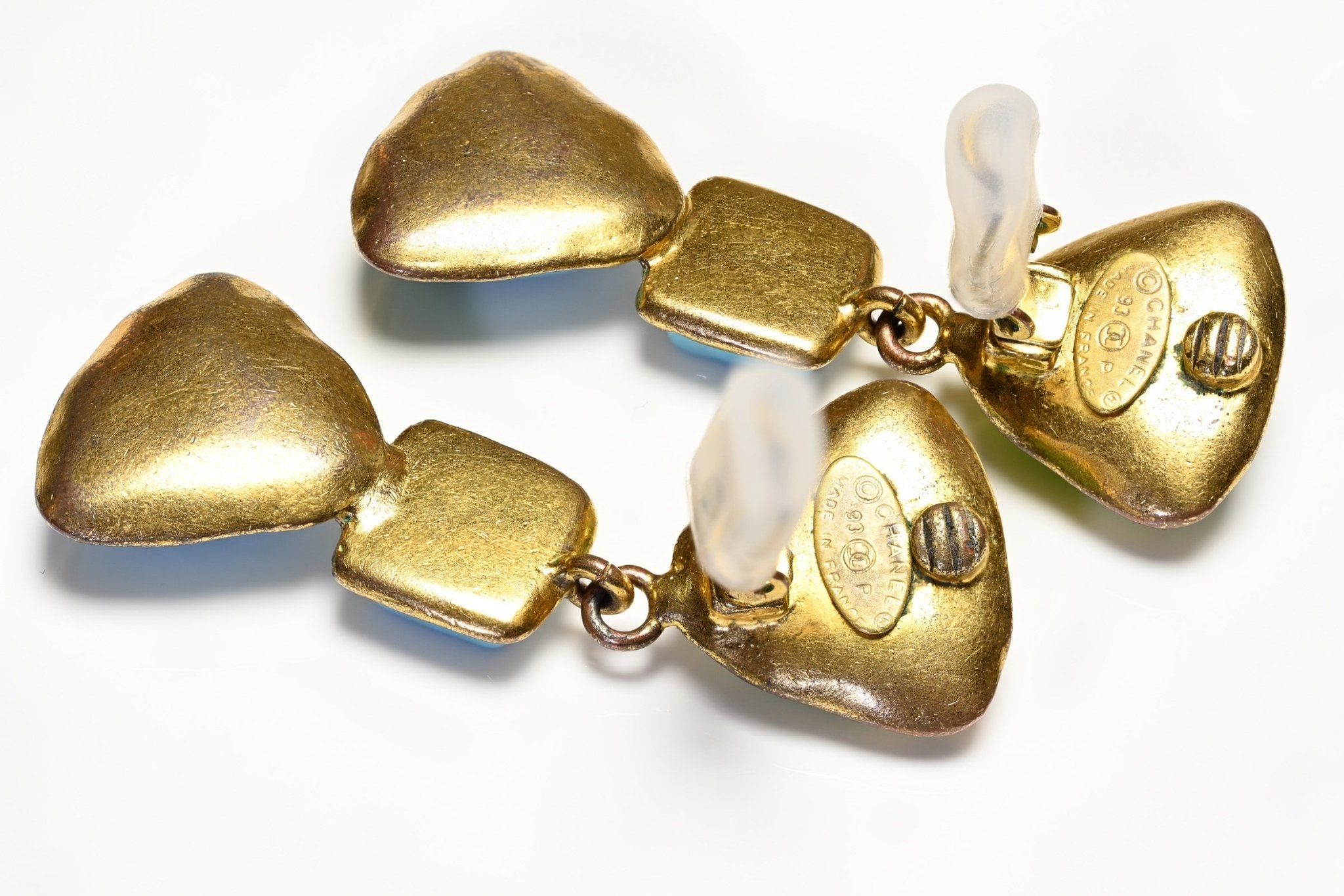 Chanel Paris Spring 1993 Maison Gripoix Green Blue Glass Earrings
