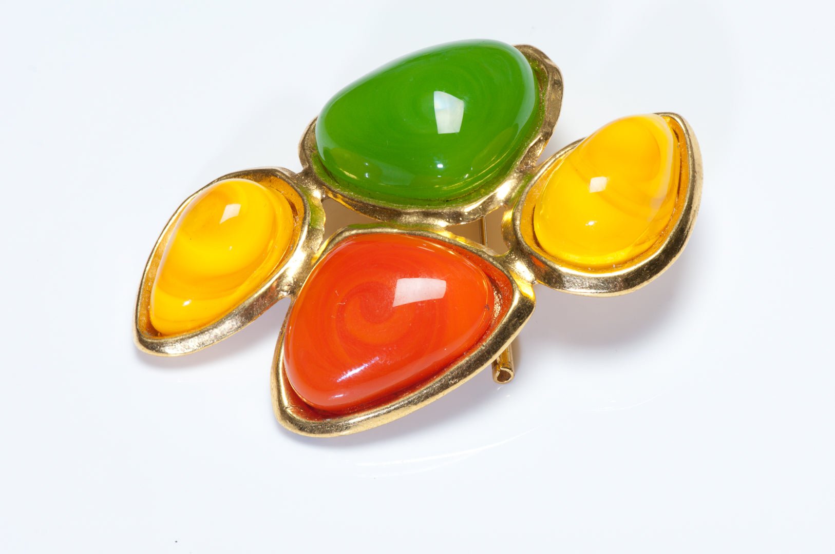Chanel Paris Spring 1993 Maison Gripoix Yellow Green Orange Glass Cross Brooch