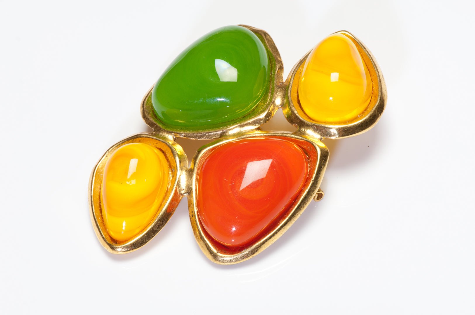 Chanel Paris Spring 1993 Maison Gripoix Yellow Green Orange Glass Cross Brooch