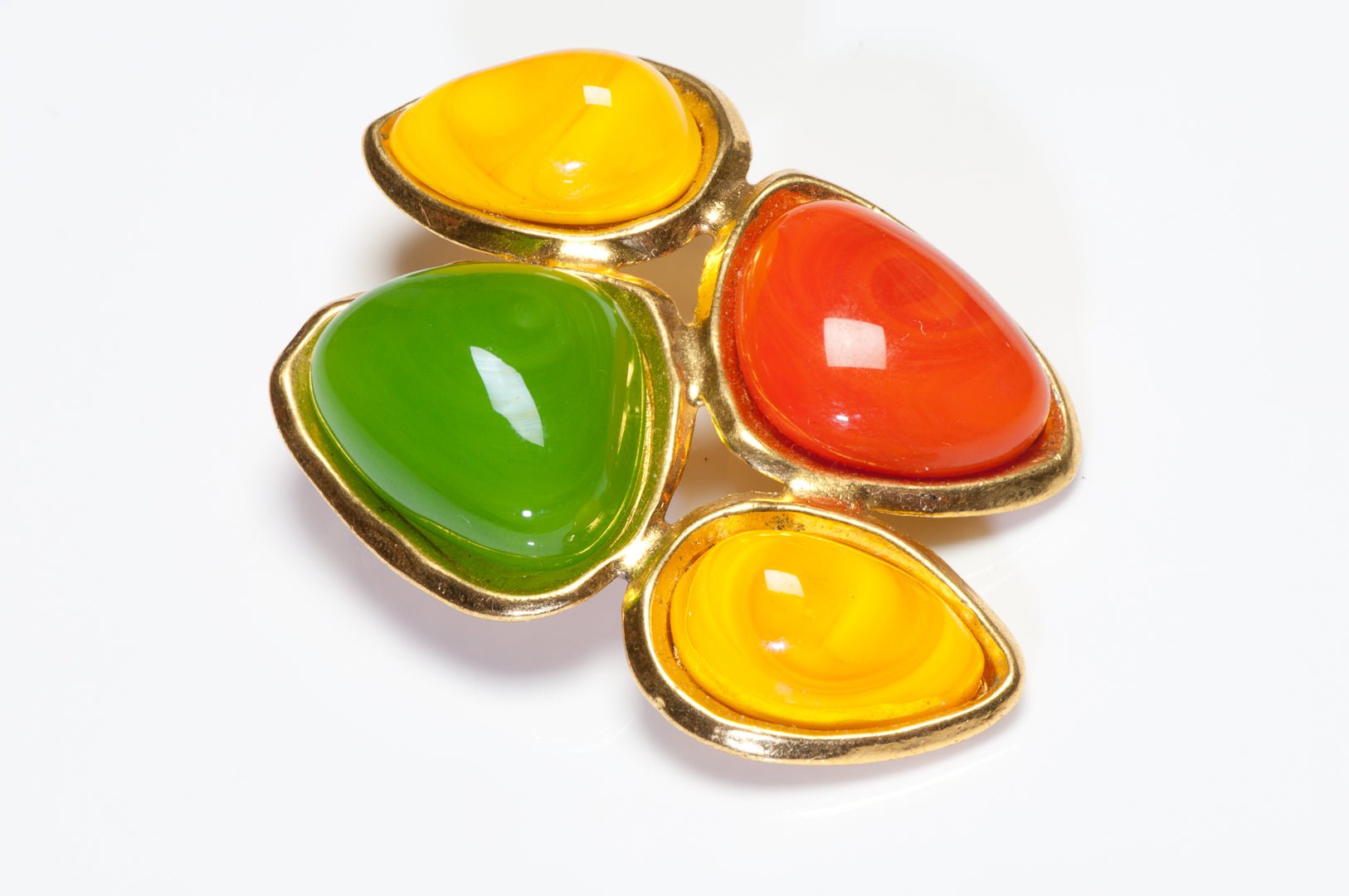 Chanel Paris Spring 1993 Maison Gripoix Yellow Green Orange Glass Cross Brooch