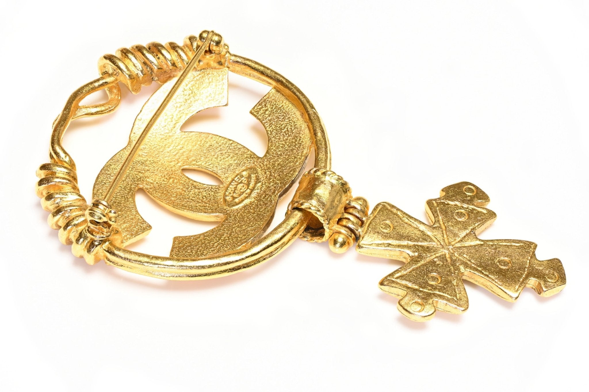 Chanel Paris Spring 1994 Gold Plated CC Cross Twist Brooch