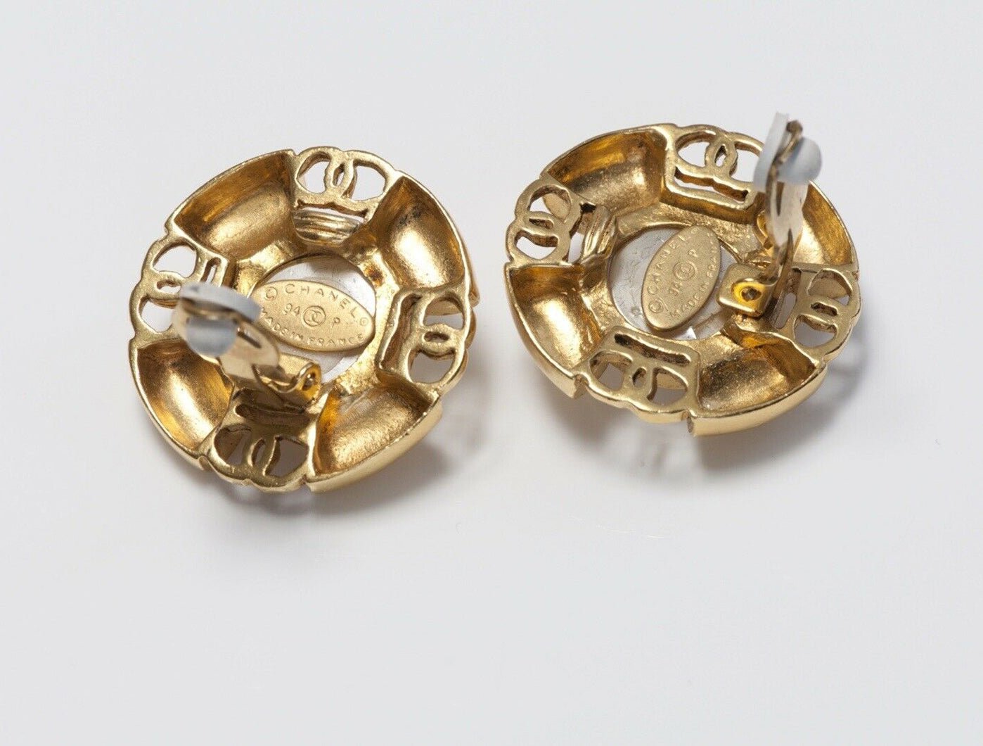 CHANEL Paris Spring 1994 Gold Plated CC Pearl Earrings