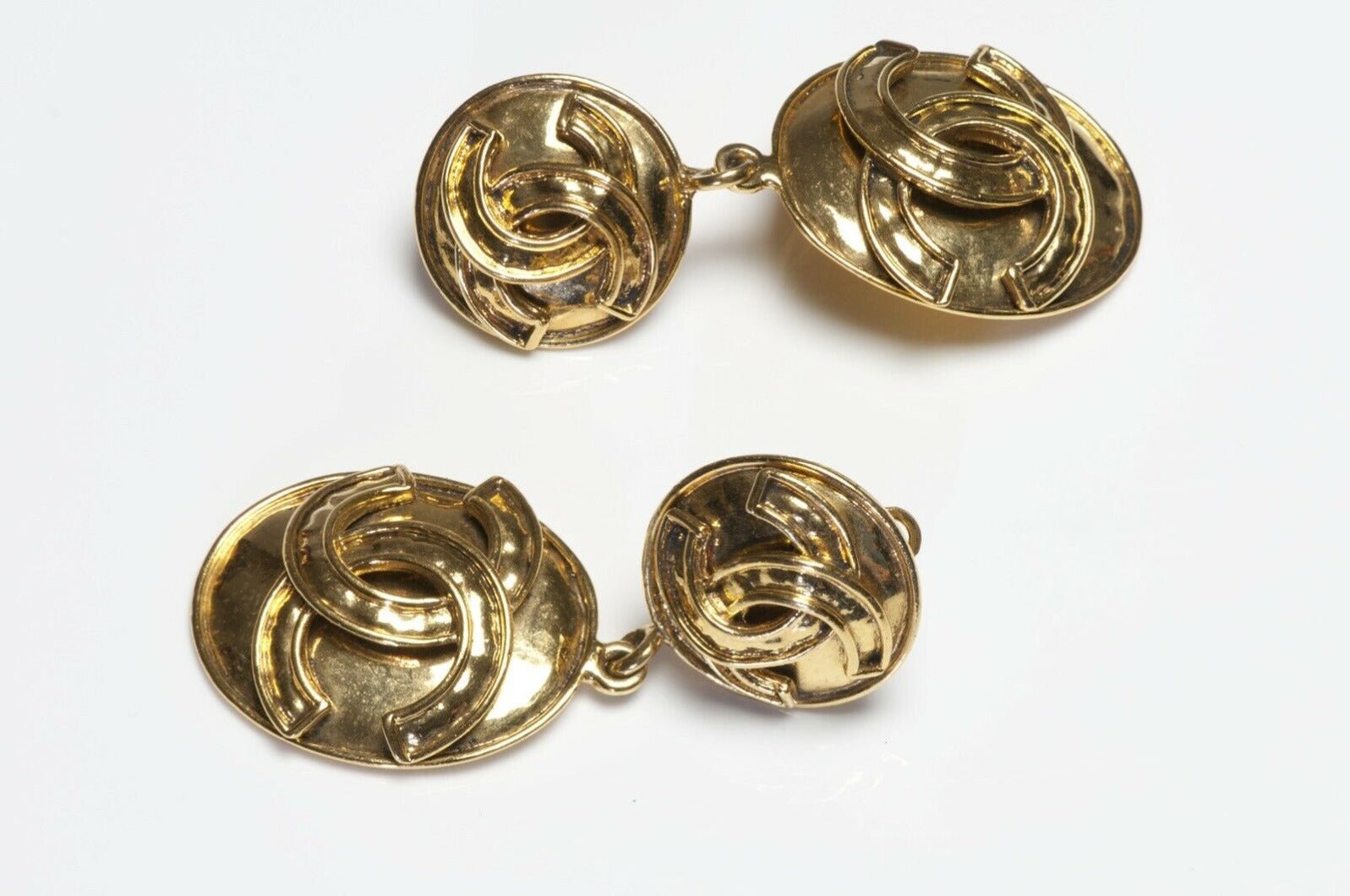 CHANEL Paris Spring 1994 Long CC Gold Plated Drop Earrings