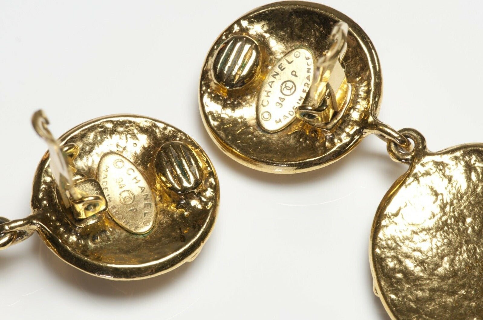 CHANEL Paris Spring 1994 Long CC Gold Plated Drop Earrings