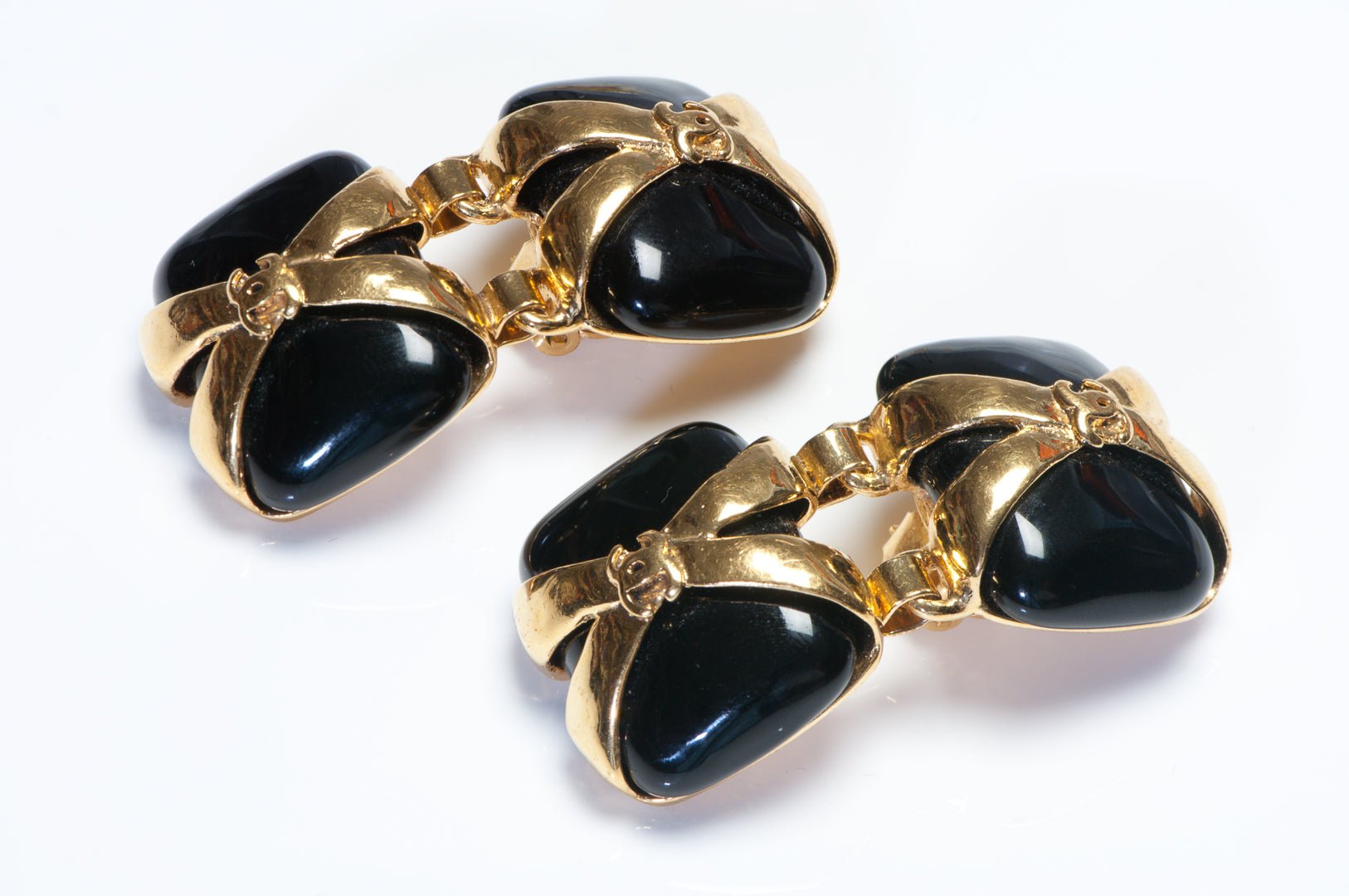Chanel Paris Spring 1994 Robert Goossens Maison Gripoix Black Glass CC Earrings