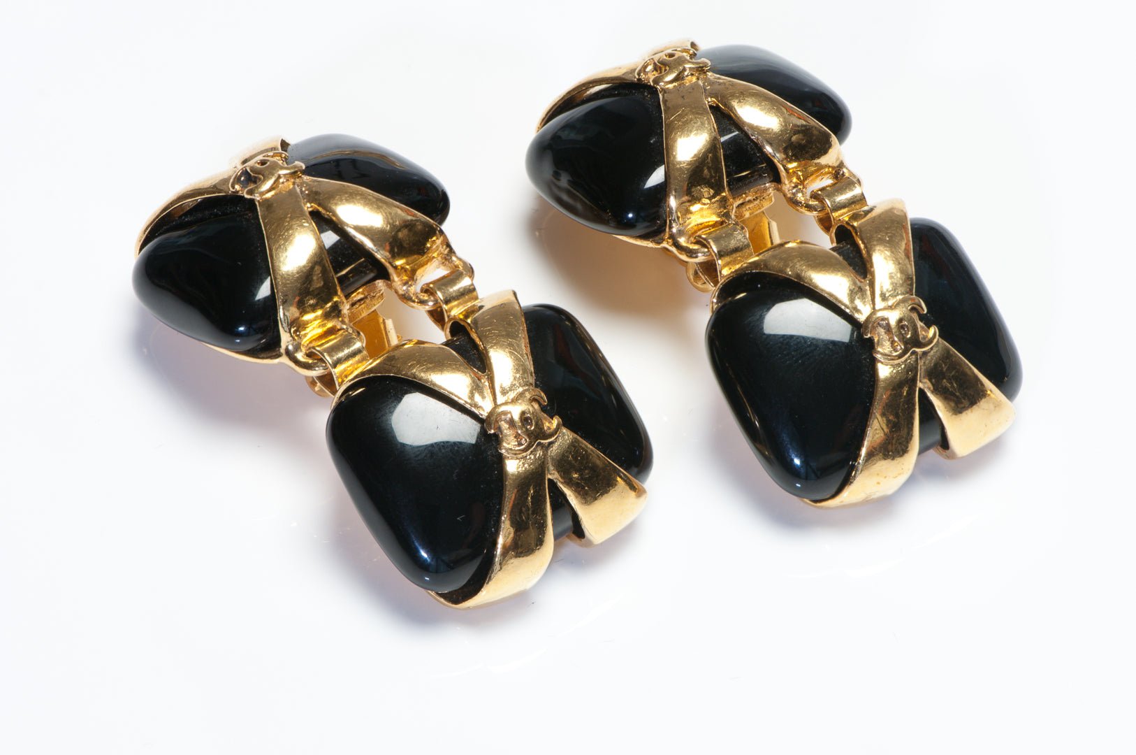 Chanel Paris Spring 1994 Robert Goossens Maison Gripoix Black Glass CC Earrings