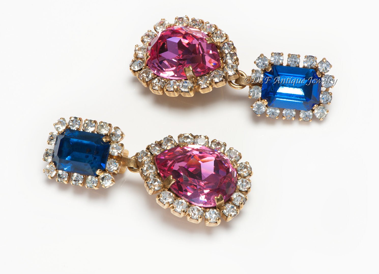 Chanel Paris Spring 1995 Barbie Collection Pink Blue Crystal Earrings