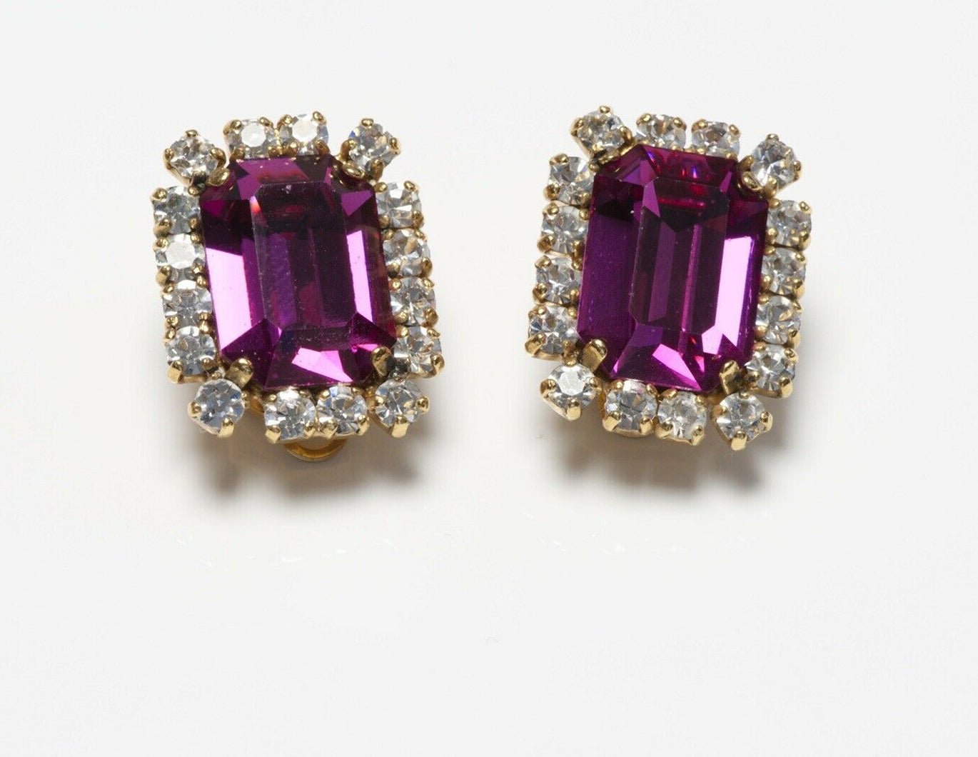 CHANEL Paris Spring 1995 Gold Plated Pink Crystal Earrings