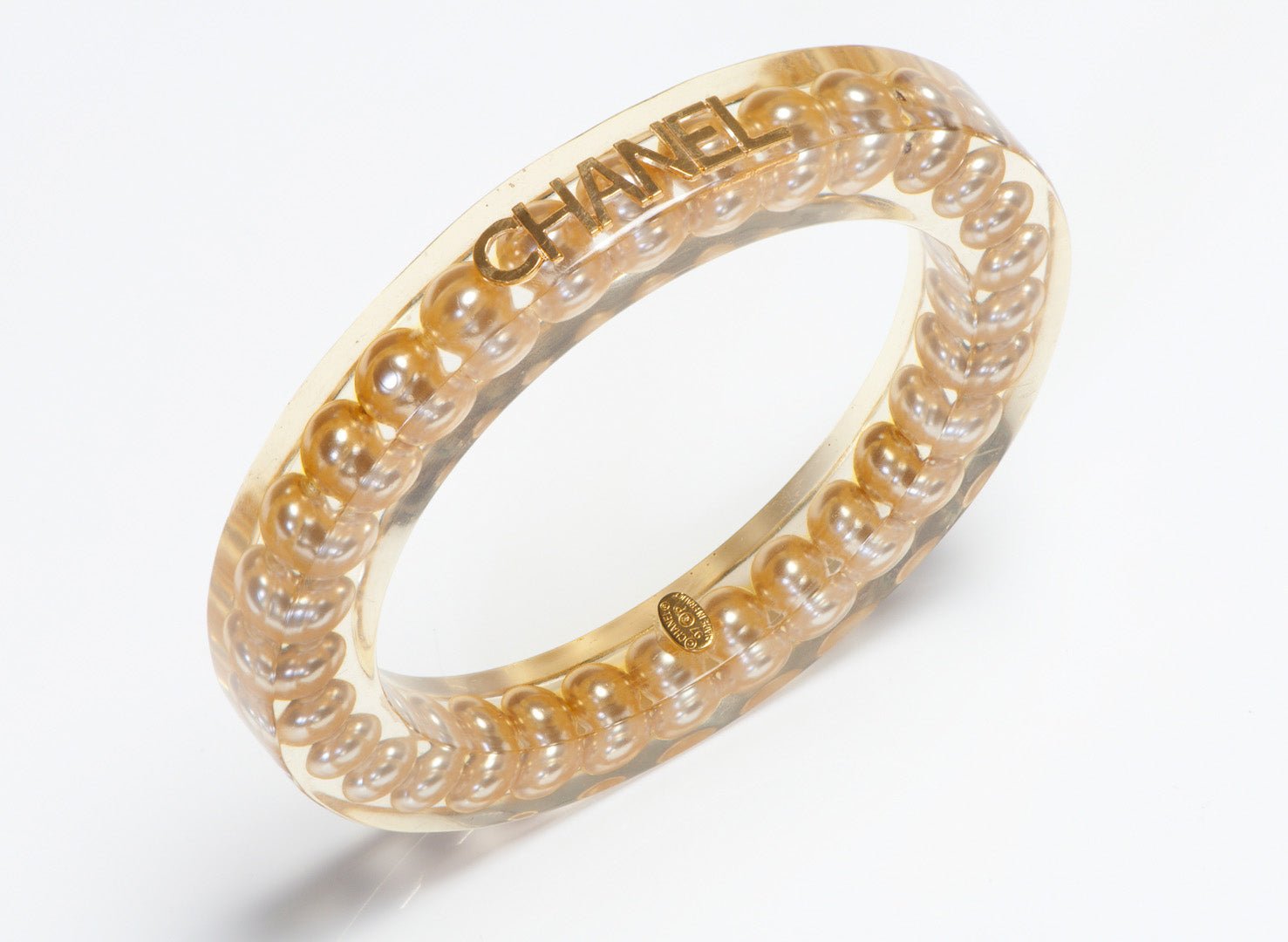 Chanel Paris Spring 1997 Pearl Lucite Logo CC Bangle Bracelet