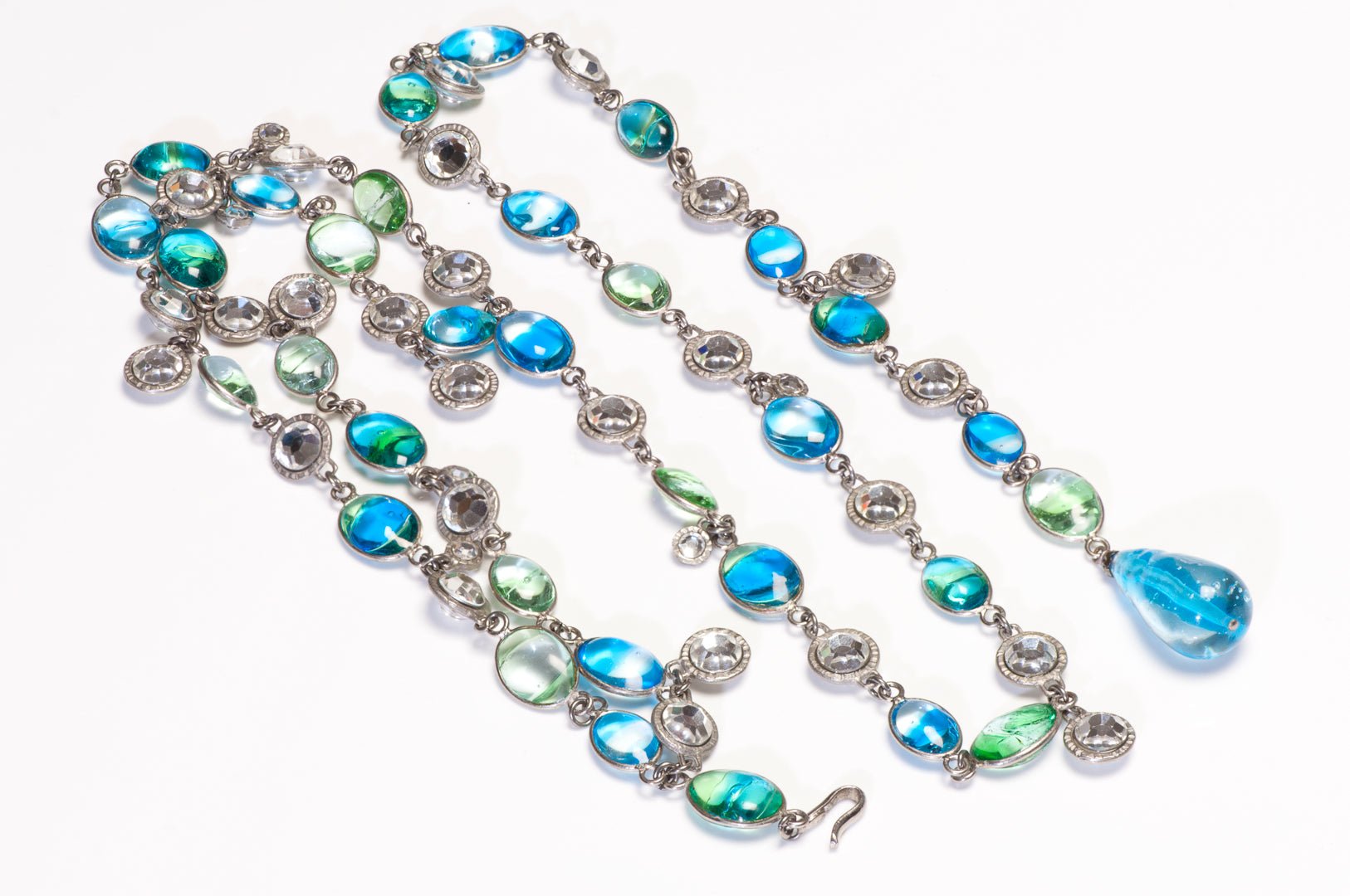 Chanel Paris Spring 1998 Gripoix Green Blue Poured Glass Crystal Chain Belt