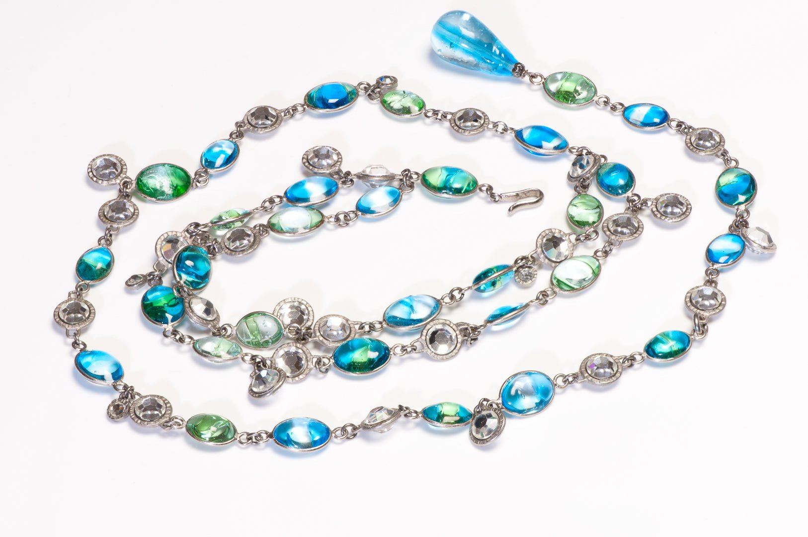 Chanel Paris Spring 1998 Gripoix Green Blue Poured Glass Crystal Chain Belt