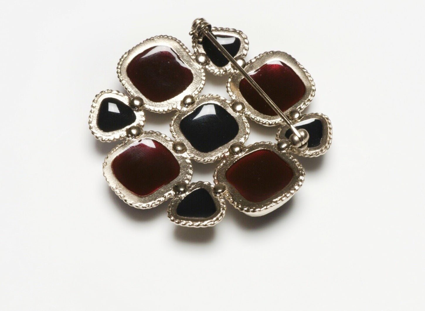 CHANEL Paris Spring 2011 Maison Gripoix Black Red Glass CC Brooch