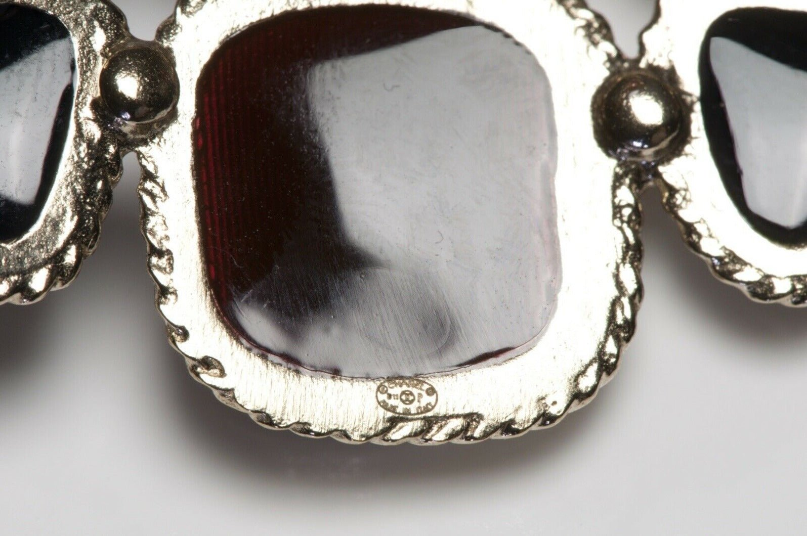 CHANEL Paris Spring 2011 Maison Gripoix Black Red Glass CC Brooch