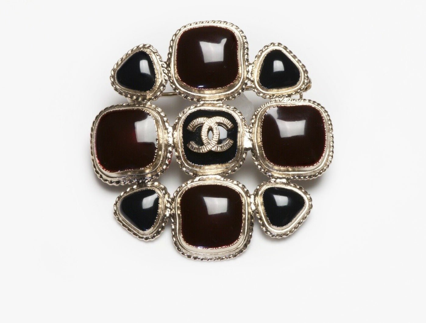 CHANEL Paris Spring 2011 Maison Gripoix Black Red Glass CC Brooch