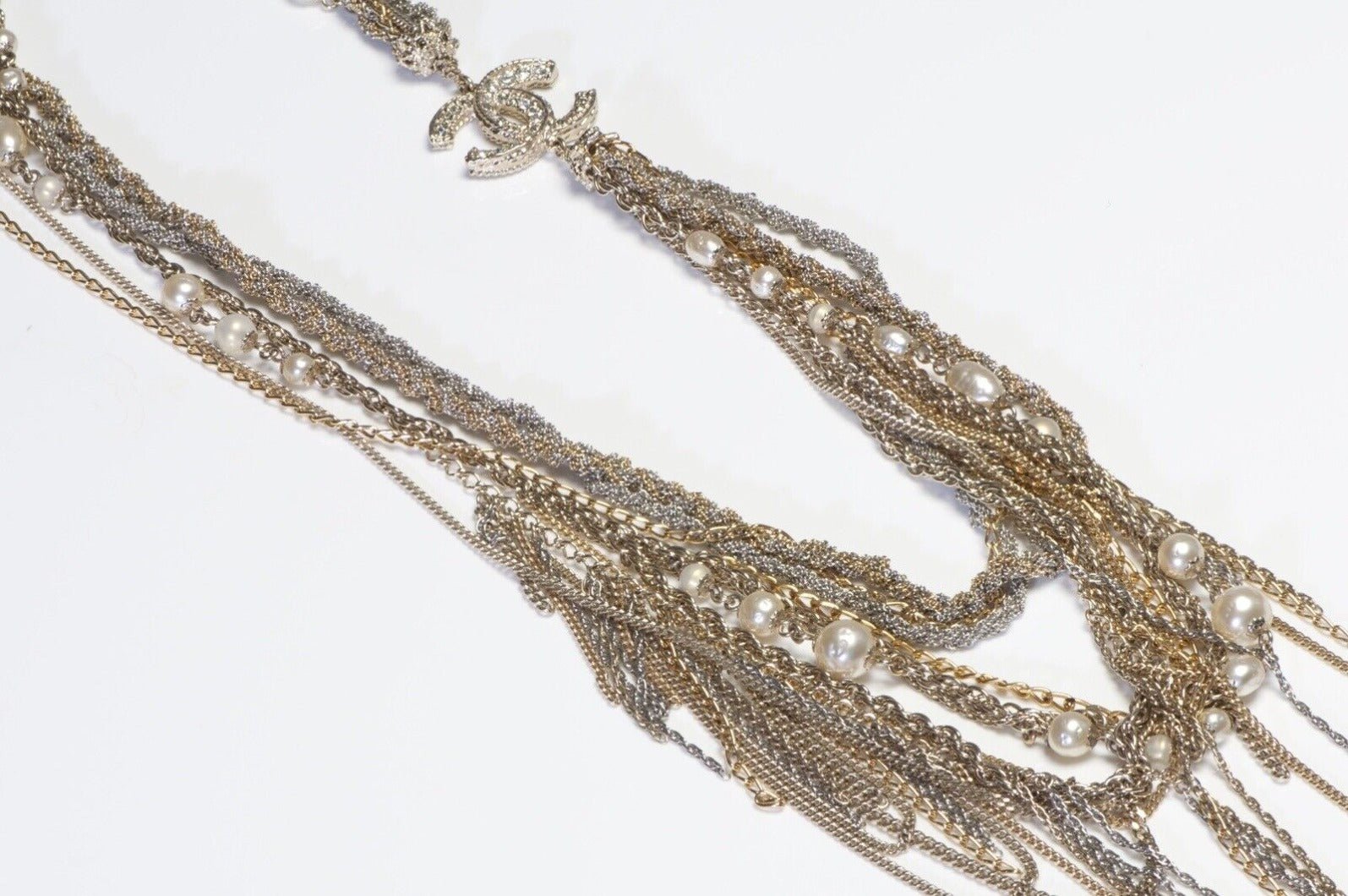 CHANEL Paris Spring 2012 Two Tone Chain CC Pearl Enamel Multi Strand Necklace