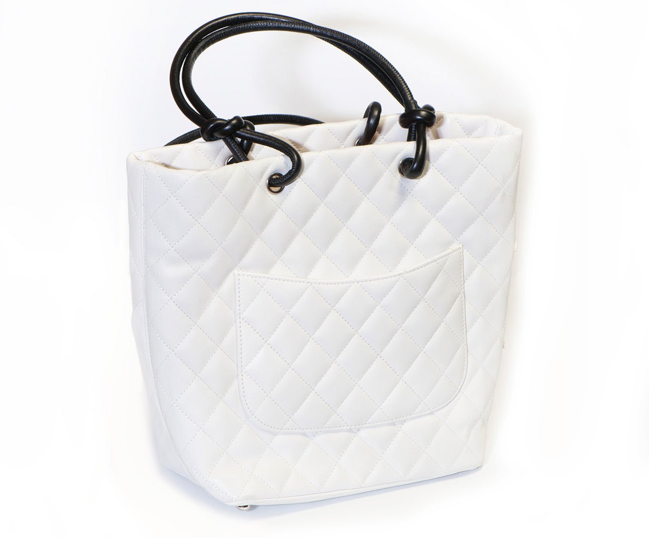 Chanel Paris White Quilted Leather Snakeskin CC Cambon Tote Bag