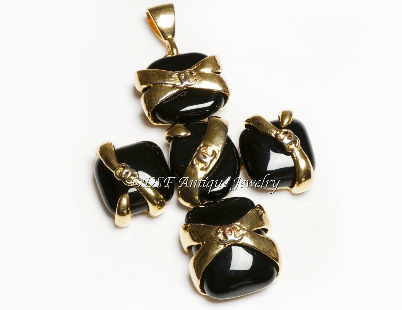 CHANEL Spring 1994 Robert Goossens Black Glass CC Cross Pendant Necklace
