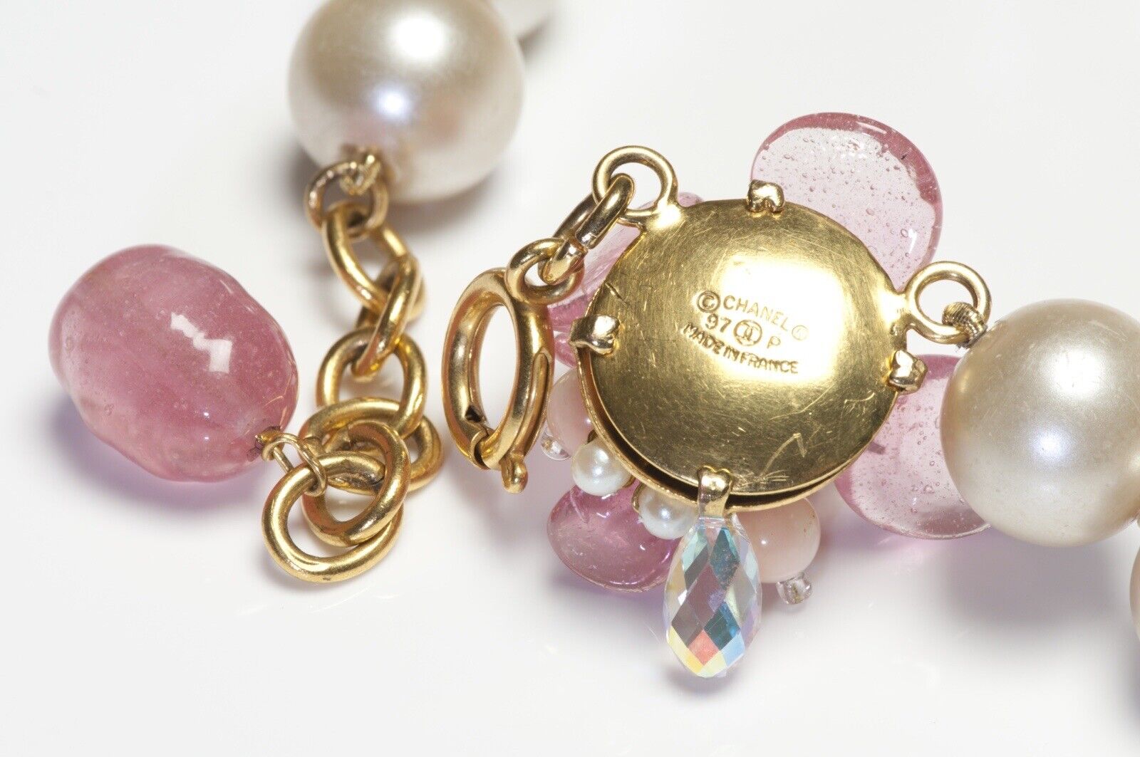 Chanel Spring 1997 Maison Gripoix Pink Glass Pearl Beads Sautoir Necklace