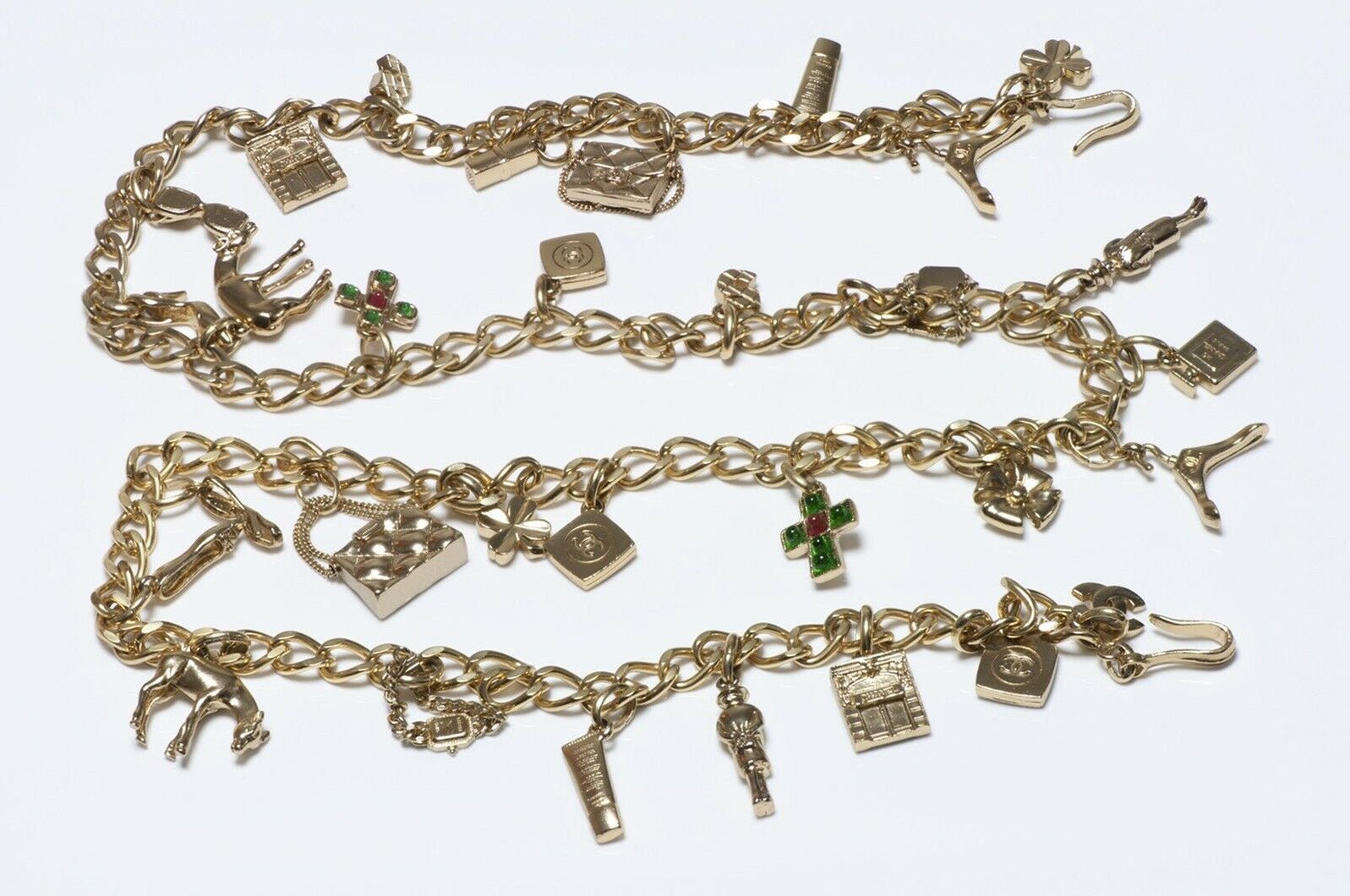 CHANEL Spring 2002 Gripoix Glass CC Charm Chain Necklace Belt