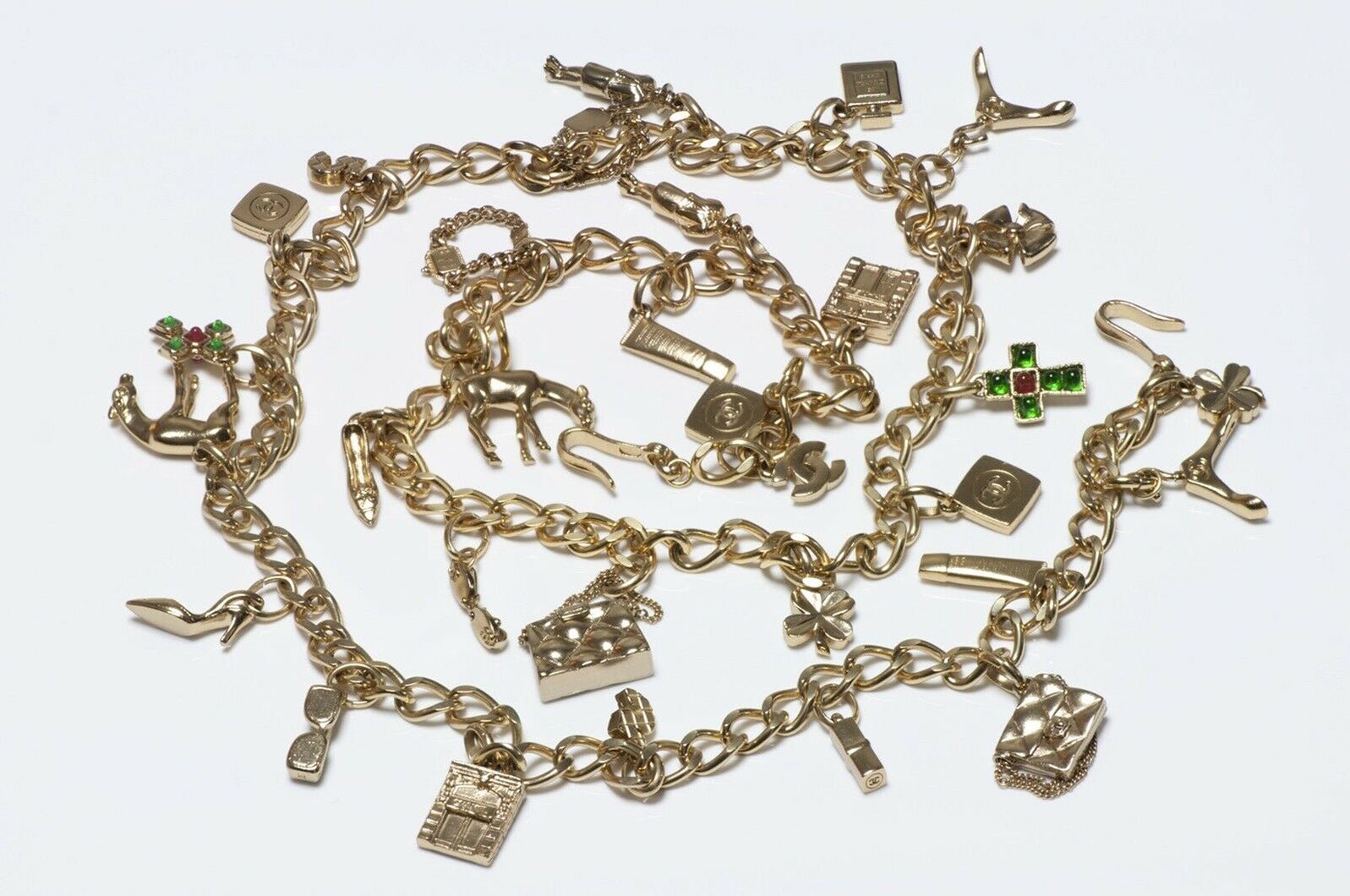 CHANEL Spring 2002 Gripoix Glass CC Charm Chain Necklace Belt