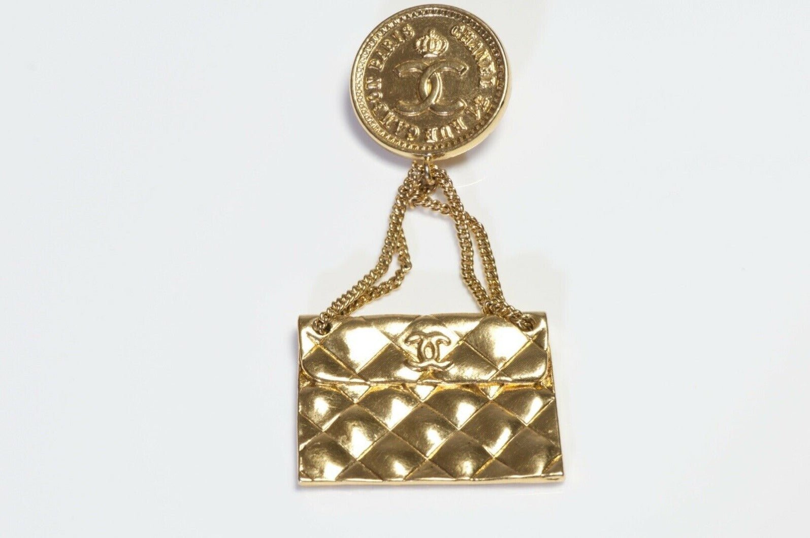 CHANEL Spring Couture 1986 CC Quilted Purse Chain Brooch