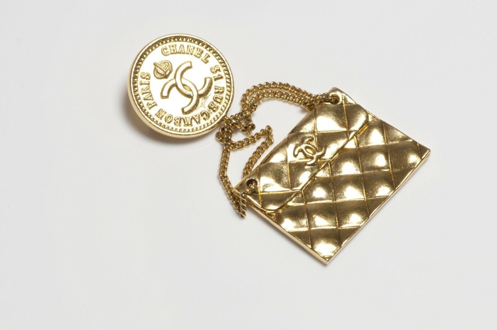 CHANEL Spring Couture 1986 CC Quilted Purse Chain Brooch