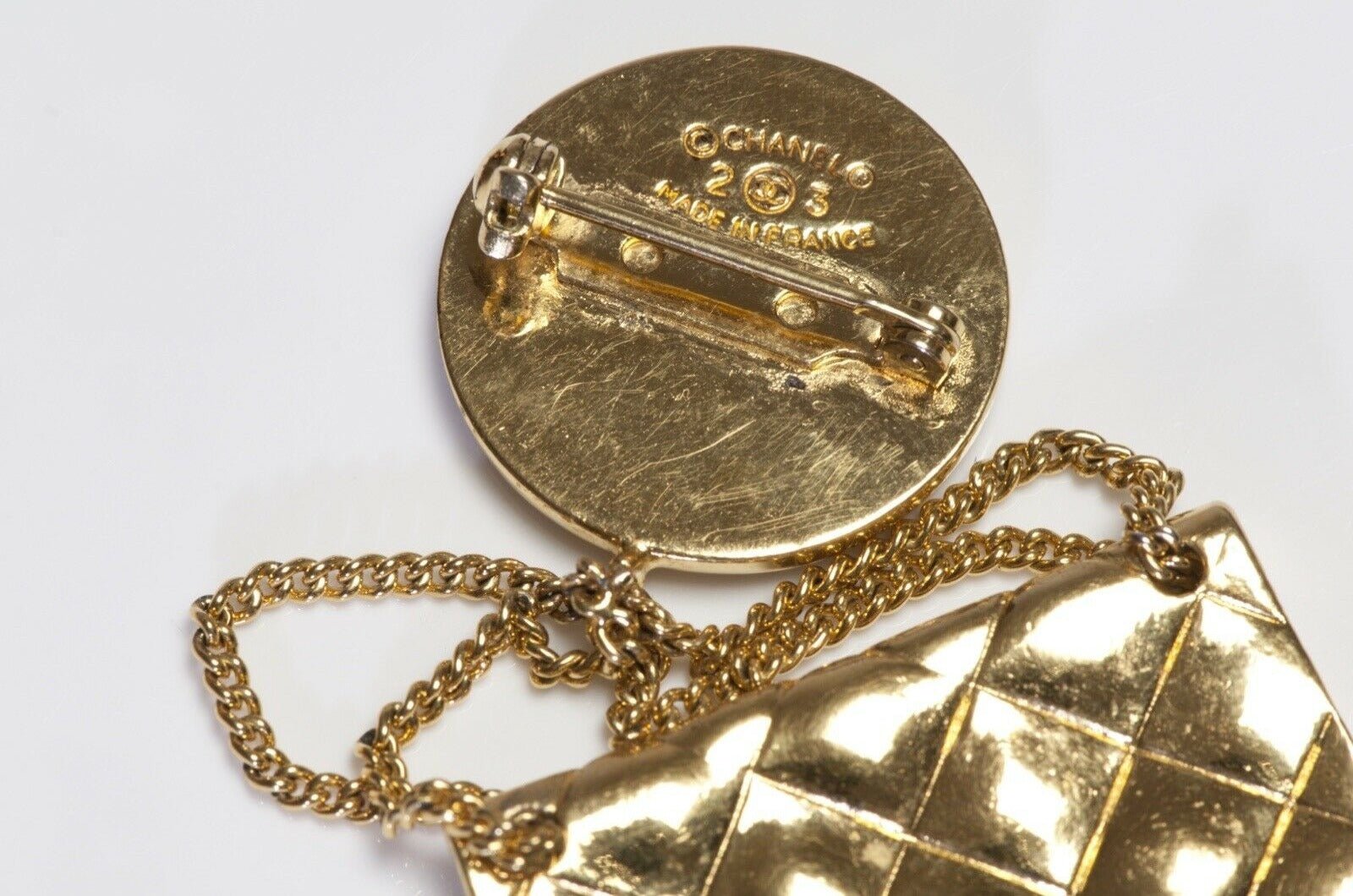 CHANEL Spring Couture 1986 CC Quilted Purse Chain Brooch