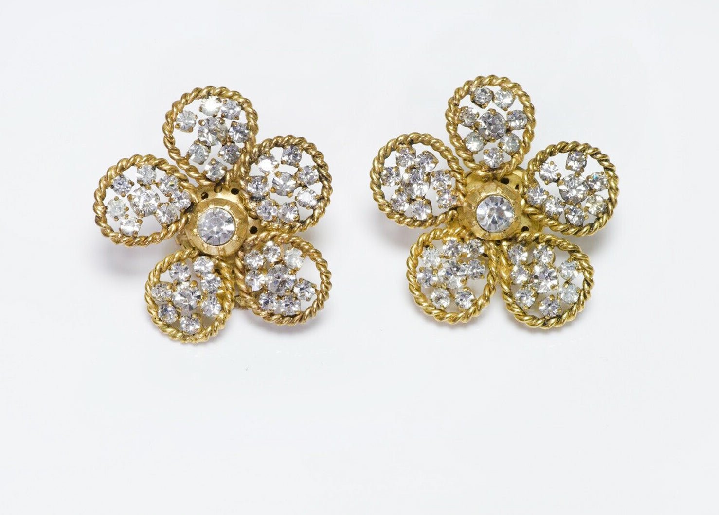 CHANEL Vintage 1983 Crystal Camellia Flower Earrings