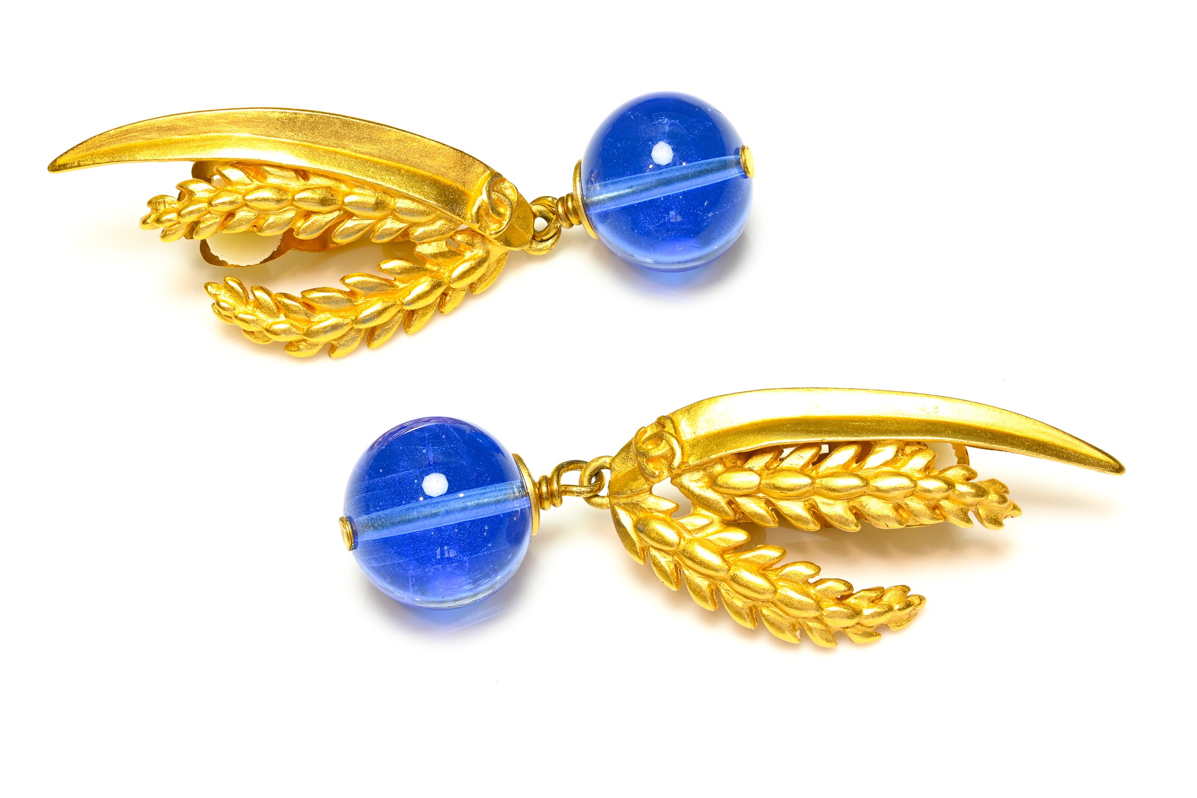 Vintage Chanel Paris Spring 1999 Gripoix Blue Glass Wheat Earrings