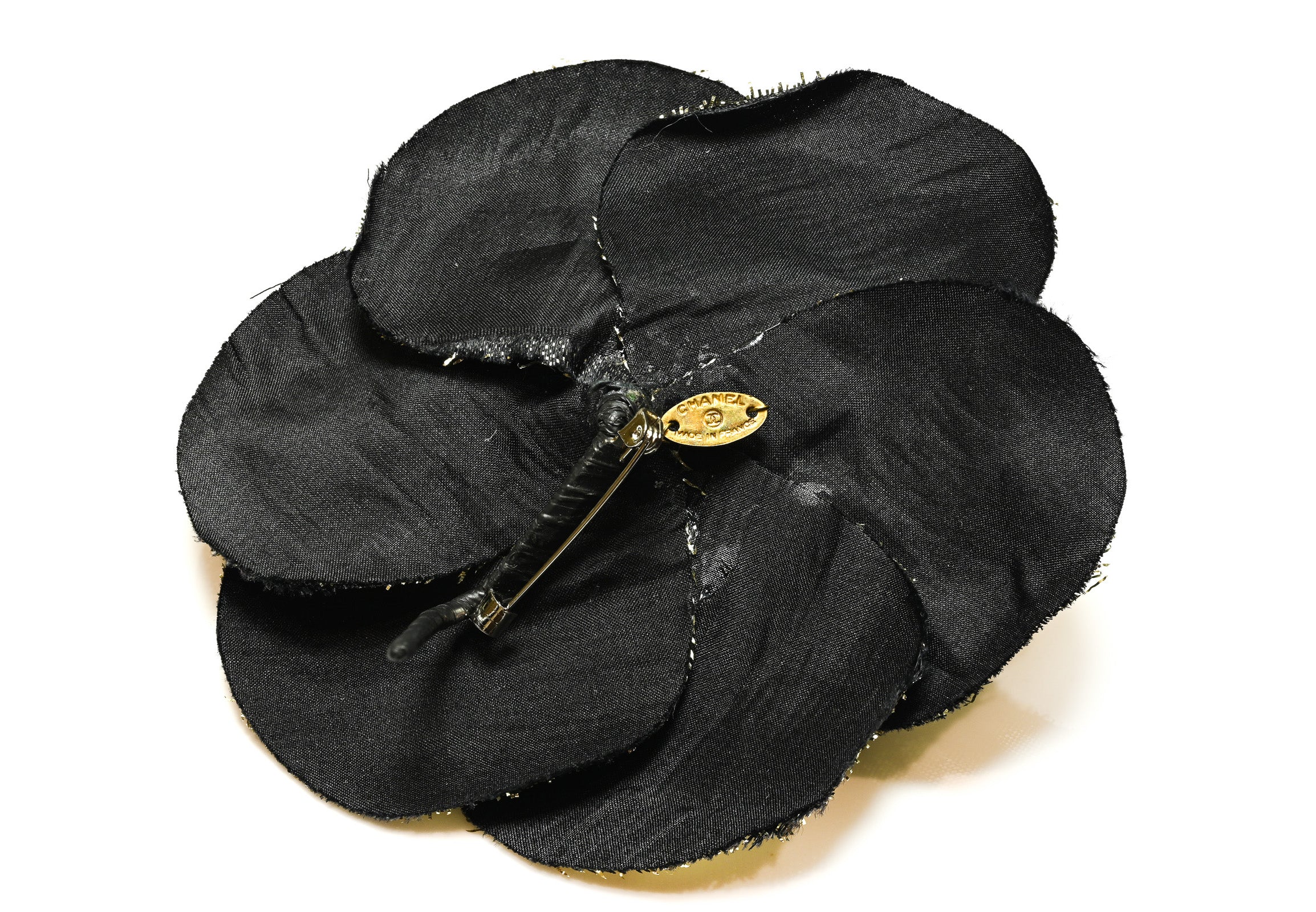 Vintage 1990's Chanel Paris Gold Silk Camellia Brooch 2