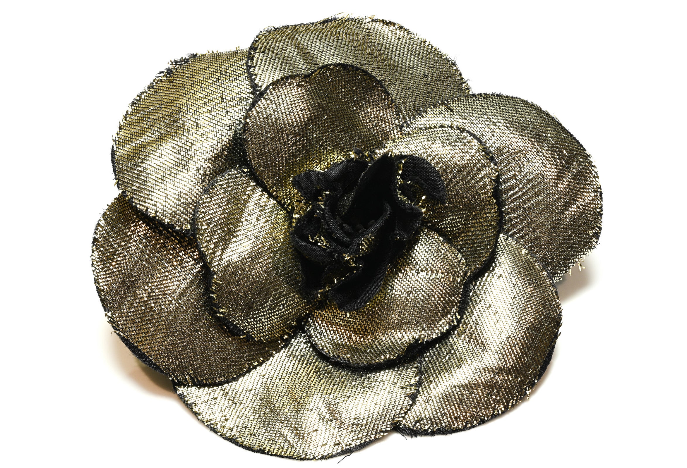 Vintage 1990's Chanel Paris Gold Silk Camellia Brooch