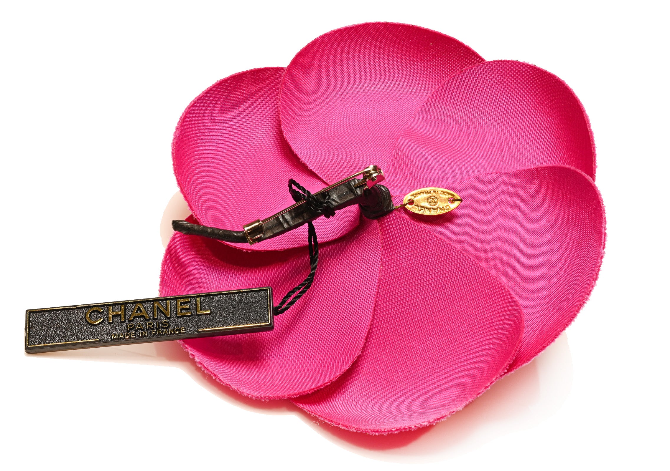 Vintage Chanel Paris Pink Silk Camellia Flower Brooch 2